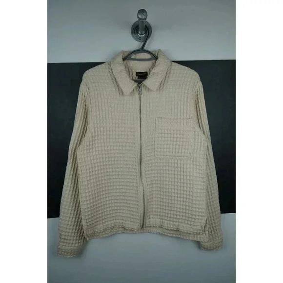 Waffle Shirt Full Zip Collared Flannel Tan M | Item #718 - Picture 1 of 6